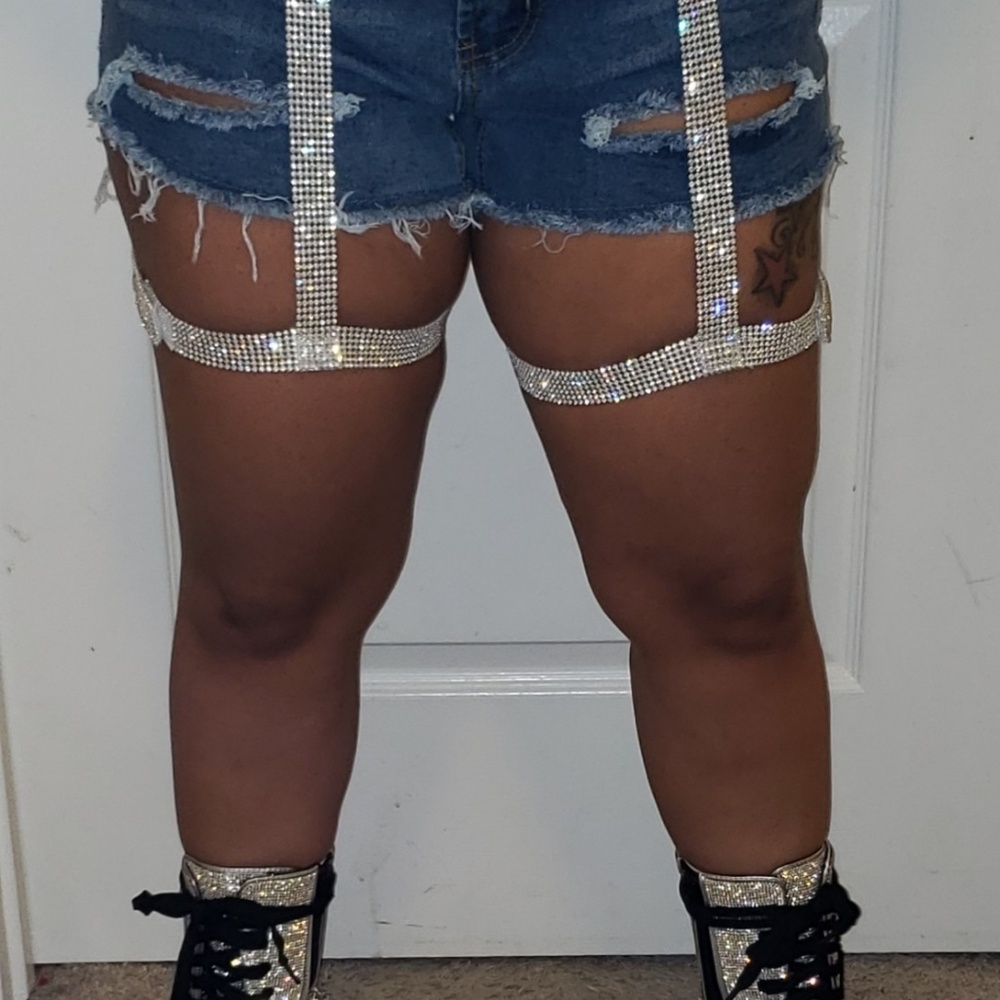 Rhinestone Garter Denim Shorts